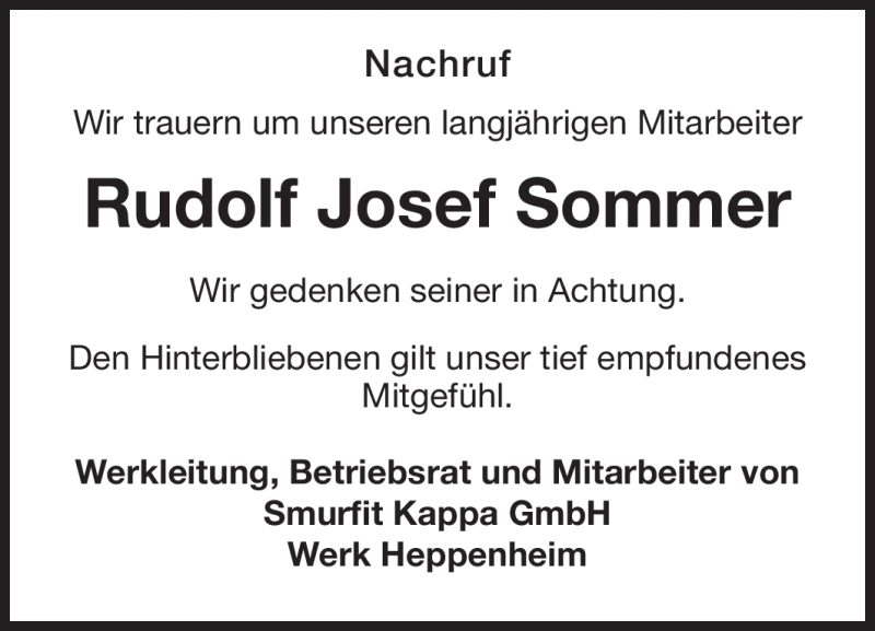  Traueranzeige für Rudolf Josef Sommer vom 15.11.2011 aus Starkenburger Echo