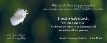 Traueranzeige von Ernestine Kraft-Albrecht von Rüsselsheimer Echo, Groß-Gerauer-Echo, Ried Echo