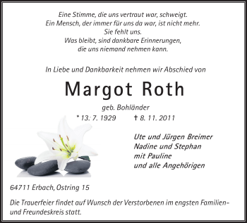 Traueranzeige von Margot Roth von Odenwälder Echo