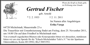Traueranzeige von Gertrud Fischer von Odenwälder Echo