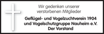 Traueranzeige von Mitglieder Geflügel- und Vogelzuchtverein Nauheim von Rüsselsheimer Echo, Groß-Gerauer-Echo, Ried Echo