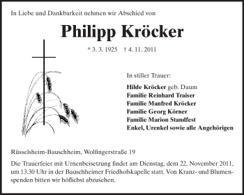 Traueranzeige von Philipp Kröcker von Rüsselsheimer Echo, Groß-Gerauer-Echo, Ried Echo