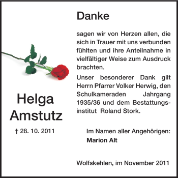 Traueranzeige von Helga Amstutz von Rüsselsheimer Echo, Groß-Gerauer-Echo, Ried Echo