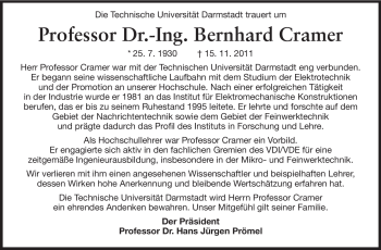 Traueranzeige von Bernhard Cramer von Echo-Zeitungen (Gesamtausgabe)