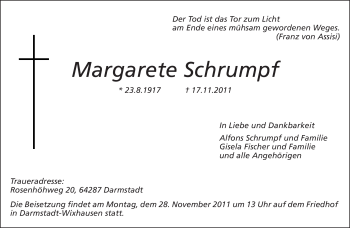 Traueranzeige von Margarete Schrumpf von Echo-Zeitungen (Gesamtausgabe)