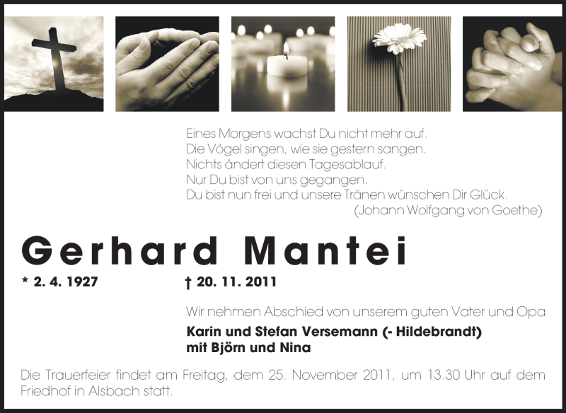  Traueranzeige für Gerhard Mantei vom 22.11.2011 aus Echo-Zeitungen (Gesamtausgabe)