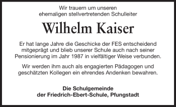 Traueranzeige von Wilhelm Kaiser von Echo-Zeitungen (Gesamtausgabe)