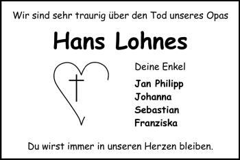 Traueranzeige von Hans Lohnes von Odenwälder Echo