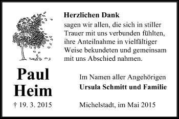 Traueranzeige von Paul Heim von Odenwälder Echo
