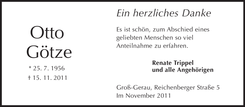  Traueranzeige für Otto Götze vom 26.11.2011 aus Rüsselsheimer Echo, Groß-Gerauer-Echo, Ried Echo
