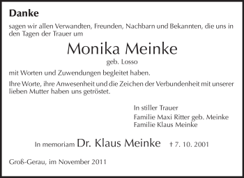 Traueranzeige von Monika Meinke von Rüsselsheimer Echo, Groß-Gerauer-Echo, Ried Echo