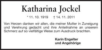 Traueranzeige von Katharina Jockel von Rüsselsheimer Echo, Groß-Gerauer-Echo, Ried Echo