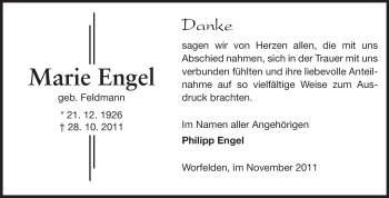 Traueranzeige von Marie Engel von Darmstädter Echo, Odenwälder Echo, Rüsselsheimer Echo, Groß-Gerauer-Echo, Ried Echo
