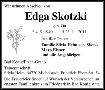 Traueranzeige von Edgar Skotzki von Odenwälder Echo