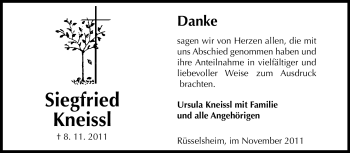 Traueranzeige von Siegfried Kneissl von Rüsselsheimer Echo, Groß-Gerauer-Echo, Ried Echo