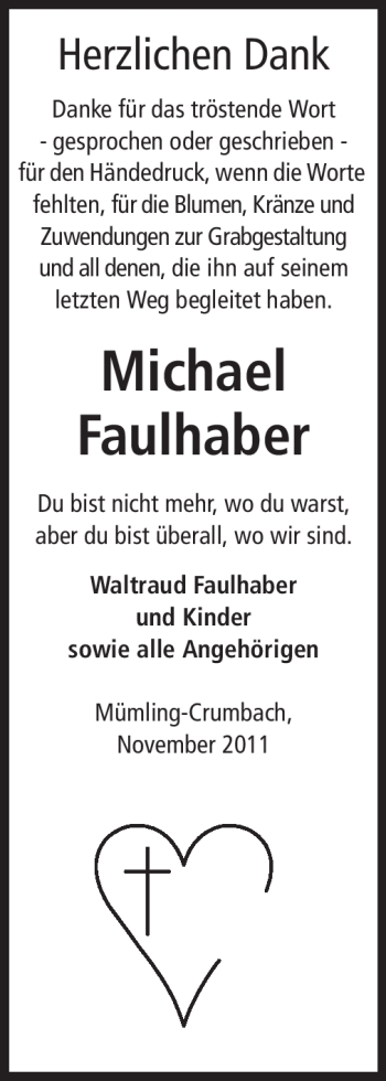 Traueranzeige von Michael Faulhaber von Odenwälder Echo