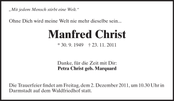 Traueranzeige von Manfred Christ von Echo-Zeitungen (Gesamtausgabe)
