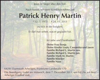 Traueranzeige von Patrick Henry Nartin von Echo-Zeitungen (Gesamtausgabe)