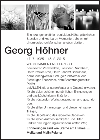 Traueranzeige von Georg Höhner von Echo-Zeitungen (Gesamtausgabe)