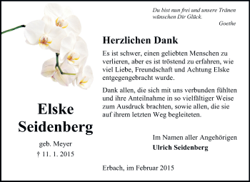 Traueranzeige von Elske Seidenberg von Odenwälder Echo