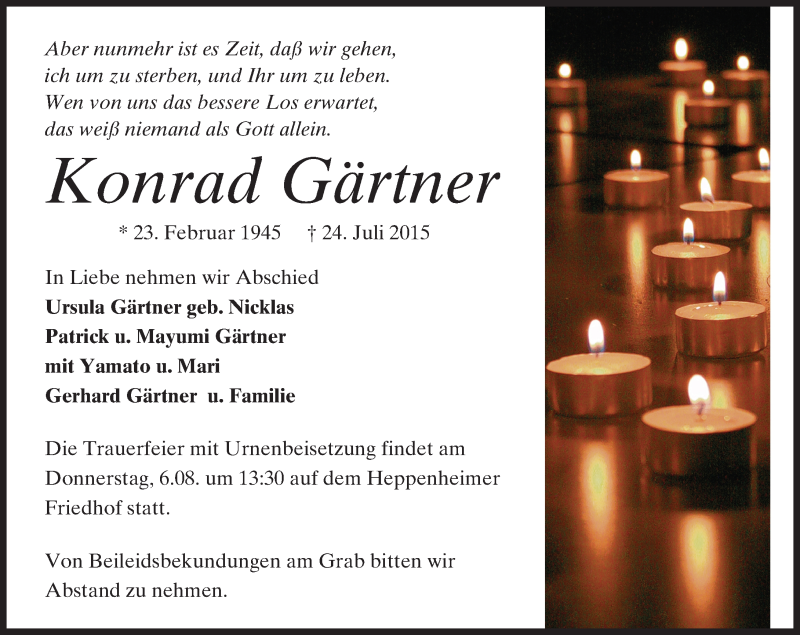  Traueranzeige für Konrad Gärtner vom 04.08.2015 aus trauer.echo-online.de