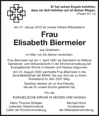 Traueranzeige von Elisabeth Biermeier von Echo-Zeitungen (Gesamtausgabe)