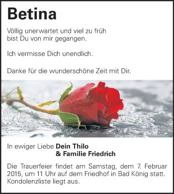 Traueranzeige von Betina  von Odenwälder Echo