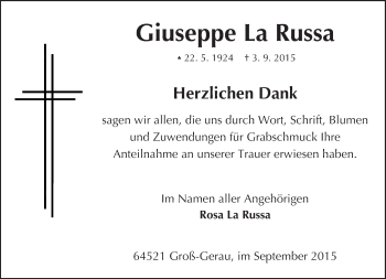 Traueranzeige von Giuseppe La Russa von trauer.echo-online.de