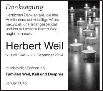 Traueranzeige von Herbert Weil von Echo-Zeitungen (Gesamtausgabe)