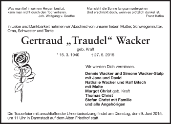 Traueranzeige von Gertraud Wacker von Echo-Zeitungen (Gesamtausgabe)