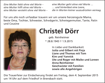 Traueranzeige von Christel Dörr von trauer.echo-online.de