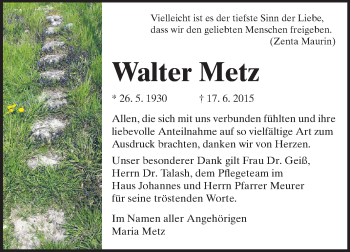 Traueranzeige von Walter Metz von Starkenburger Echo