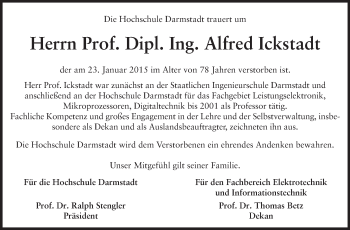 Traueranzeige von Alfred Ickstadt von Echo-Zeitungen (Gesamtausgabe)