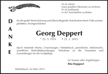 Traueranzeige von Georg Deppert von Starkenburger Echo