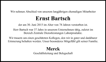 Traueranzeige von Ernst Bartsch von Echo-Zeitungen (Gesamtausgabe)