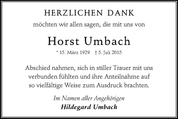 Traueranzeige von Horst Umbach von Starkenburger Echo