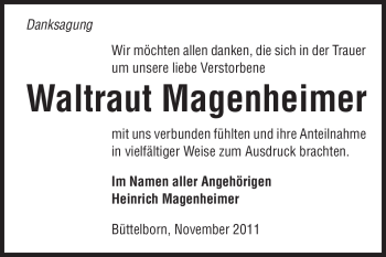 Traueranzeige von Waltraut Magenheimer von Echo-Zeitungen (Gesamtausgabe)