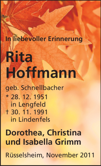 Traueranzeige von Rita Hoffmann von Echo-Zeitungen (Gesamtausgabe)