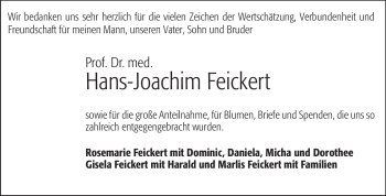 Traueranzeige von Hans-Joachim Feickert von Echo-Zeitungen (Gesamtausgabe)