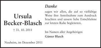 Traueranzeige von Ursula Becker-Blasch von Rüsselsheimer Echo, Groß-Gerauer-Echo, Ried Echo