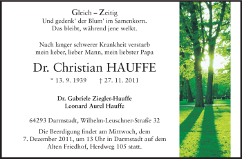 Traueranzeige von Christian Hauffe von Echo-Zeitungen (Gesamtausgabe)