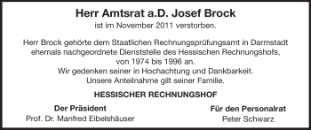Traueranzeige von Josef Brock von Echo-Zeitungen (Gesamtausgabe)
