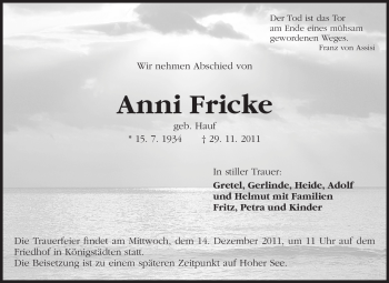 Traueranzeige von Anni Fricke von Rüsselsheimer Echo, Groß-Gerauer-Echo, Ried Echo