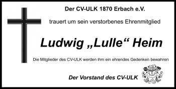 Traueranzeige von Ludwig Heim von Odenwälder Echo