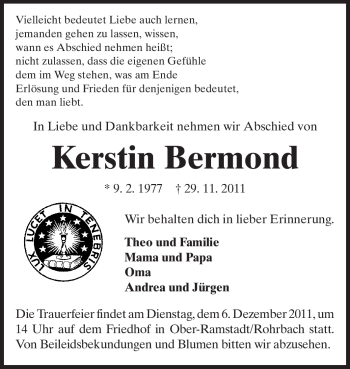 Traueranzeige von Kerstin Bermond von Echo-Zeitungen (Gesamtausgabe)