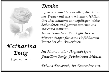 Traueranzeige von Katharina Emig von Odenwälder Echo
