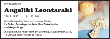 Traueranzeige von Angeliki Leontaraki von Rüsselsheimer Echo, Groß-Gerauer-Echo, Ried Echo