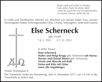 Traueranzeige von Else Scherneck von Rüsselsheimer Echo, Groß-Gerauer-Echo, Ried Echo