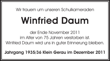Traueranzeige von Winfried Daum von Rüsselsheimer Echo, Groß-Gerauer-Echo, Ried Echo
