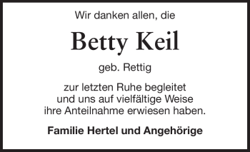 Traueranzeige von Betty Keil von Echo-Zeitungen (Gesamtausgabe)